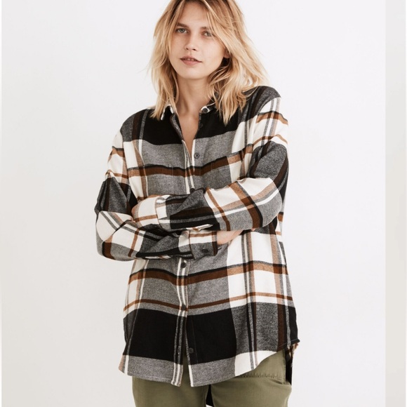 Madewell Black, Brown, Cream Plaid Cotton Flannel Sunday Button Up Shirt Size S - Picture 10 of 10